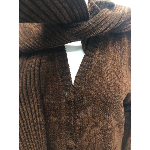 1990s-Y2K EGYPTIAN Brown Button Up DUSTER CARDIGAN with Scarf. Large-Extra Large - Picture 8 of 13